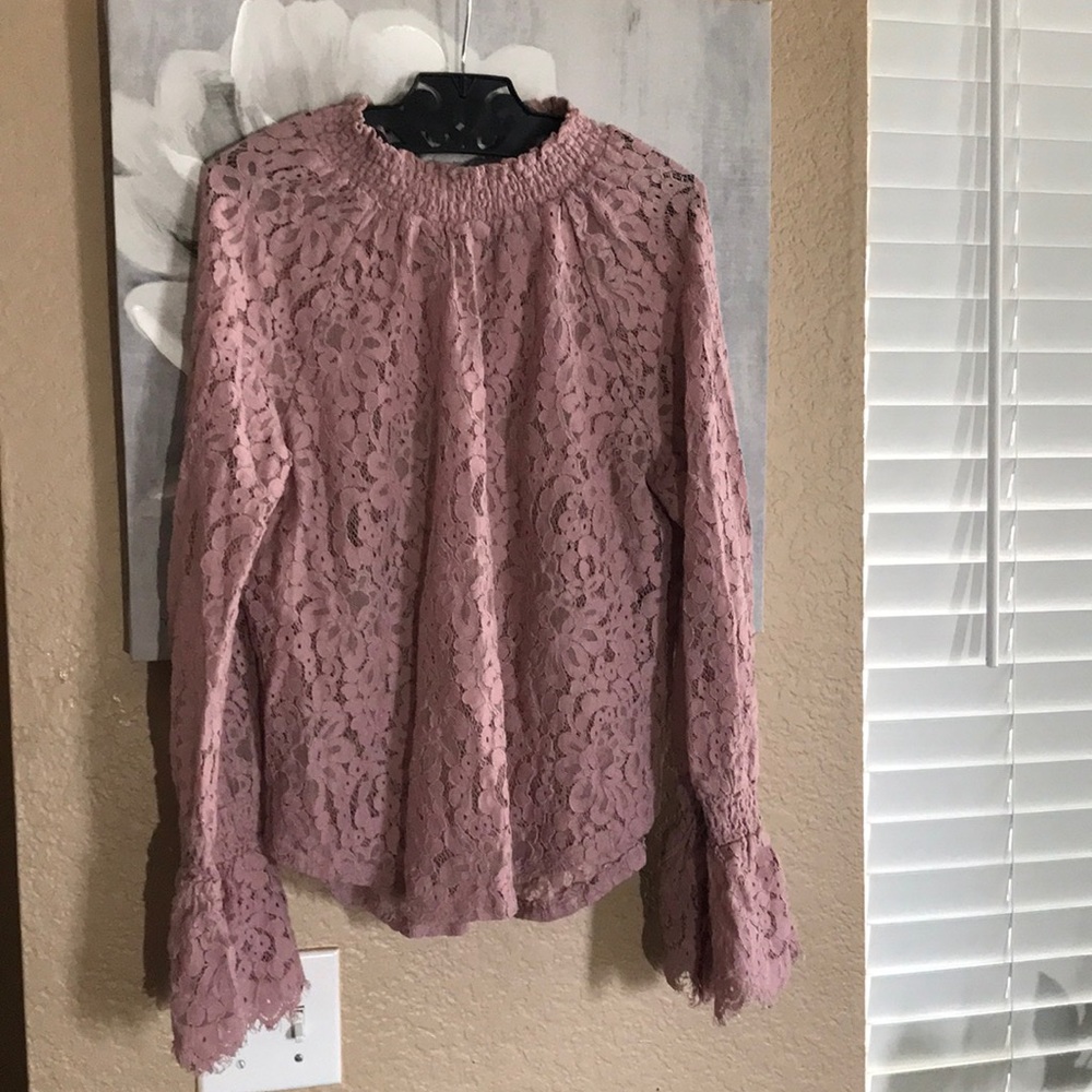 Bar lll Mauve Elegant Lace Turtle Neck Blouse